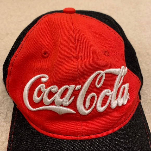 Coca-Cola Red Black Snapback Denim Baseball Cap Hat Metal Bottle Opener - Picture 7 of 12